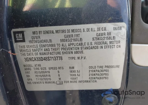 2008 Chevrolet Hhr Ls from USA, damaged, VIN 3GNCA33D48S713778